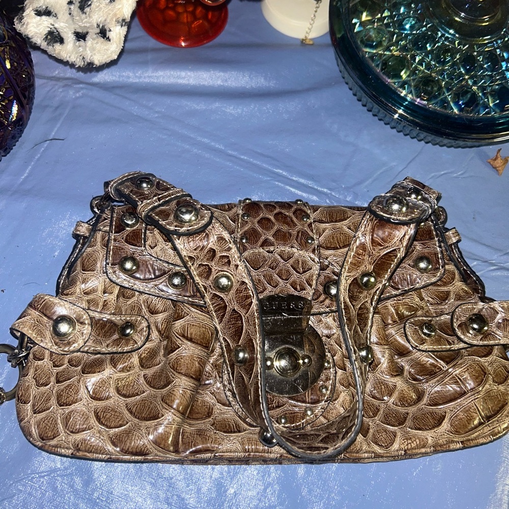 Guess Crocodile-Embossed Shoulder Bag in Brown